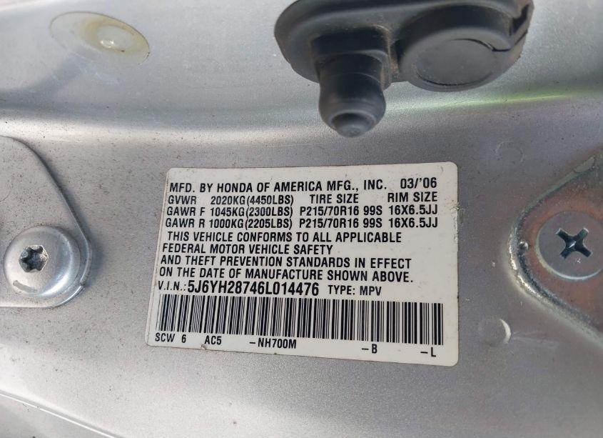 Photo 9 of 2006 Honda Element EX-P (VIN 5J6YH28746L014476)