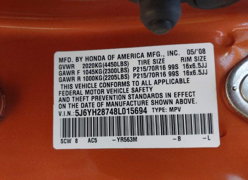 Photo 9 of 2008 Honda Element EX (VIN 5J6YH28748L015694)