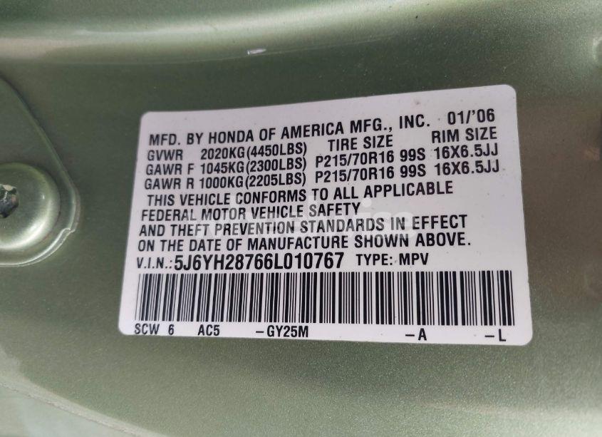 Photo 9 of 2006 Honda Element EX-P (VIN 5J6YH28766L010767)