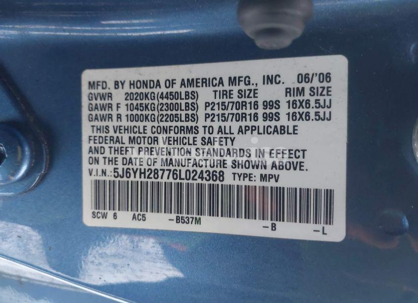 Photo 9 of 2006 Honda Element EX-P (VIN 5J6YH28776L024368)