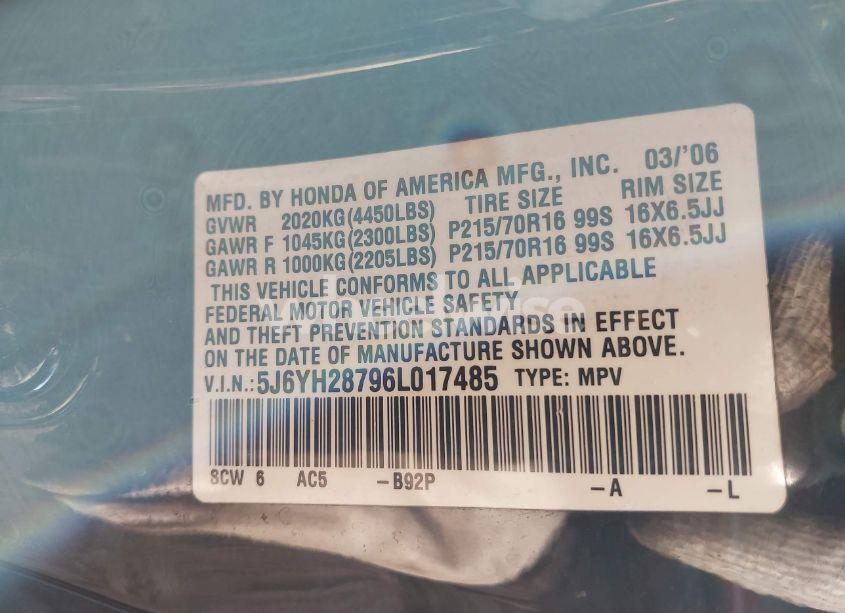Photo 9 of 2006 Honda Element EX-P (VIN 5J6YH28796L017485)