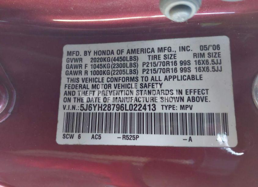 Photo 9 of 2006 Honda Element EX-P (VIN 5J6YH28796L022413)