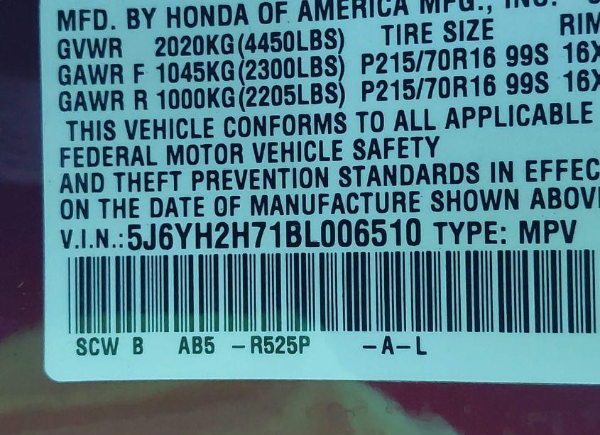 Photo 9 of 2011 Honda Element EX (VIN 5J6YH2H71BL006510)