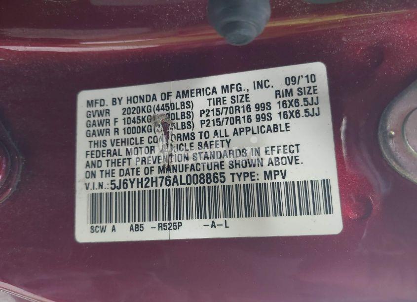 Photo 9 of 2010 Honda Element EX (VIN 5J6YH2H76AL008865)