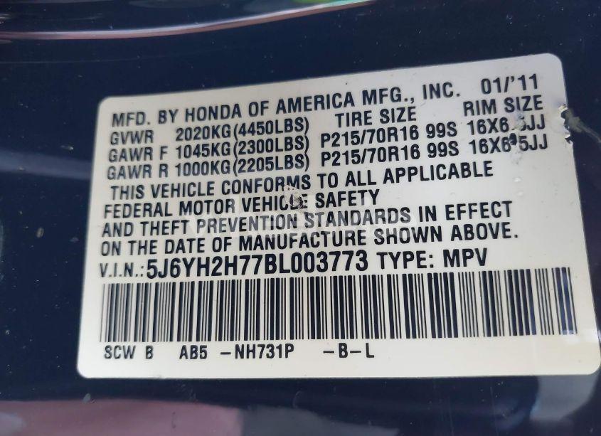 Photo 9 of 2011 Honda Element EX (VIN 5J6YH2H77BL003773)