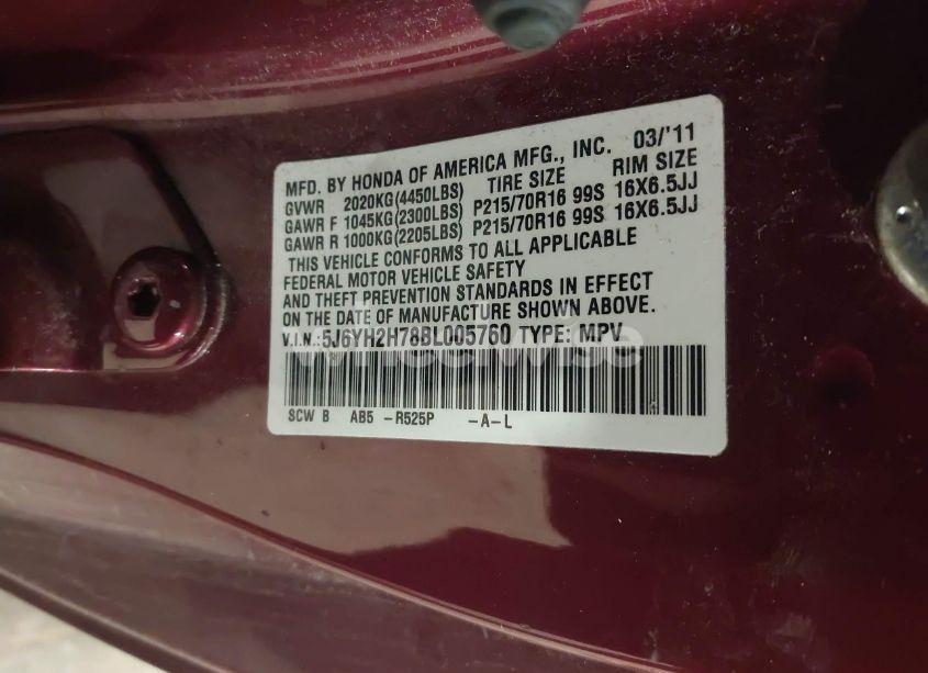Photo 9 of 2011 Honda Element EX (VIN 5J6YH2H78BL005760)