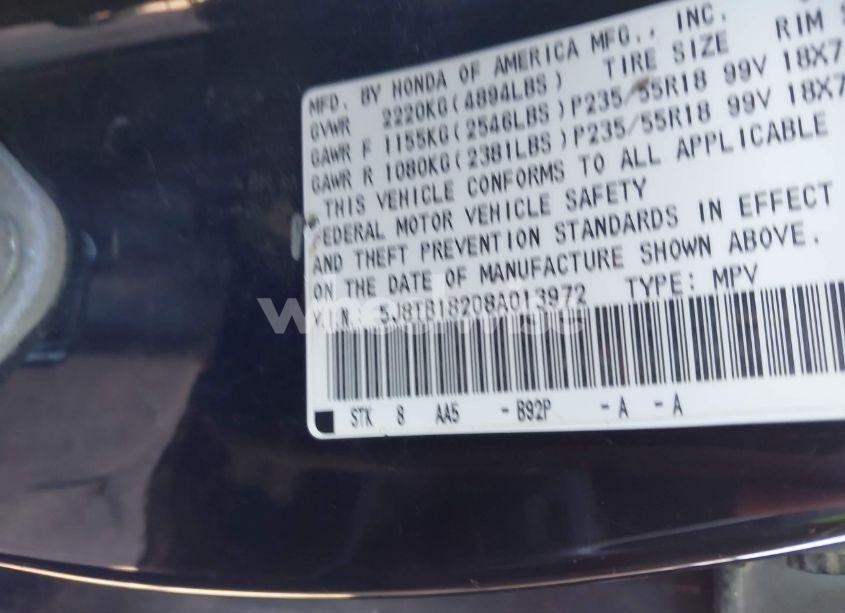 Photo 9 of 2008 Acura Rdx (VIN 5J8TB18208A013972)