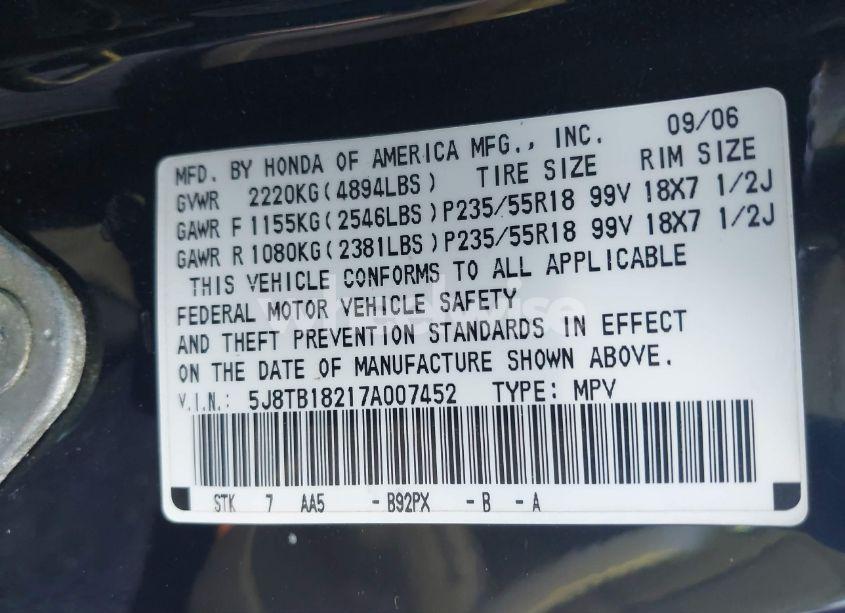 Photo 9 of 2007 Acura Rdx (VIN 5J8TB18217A007452)