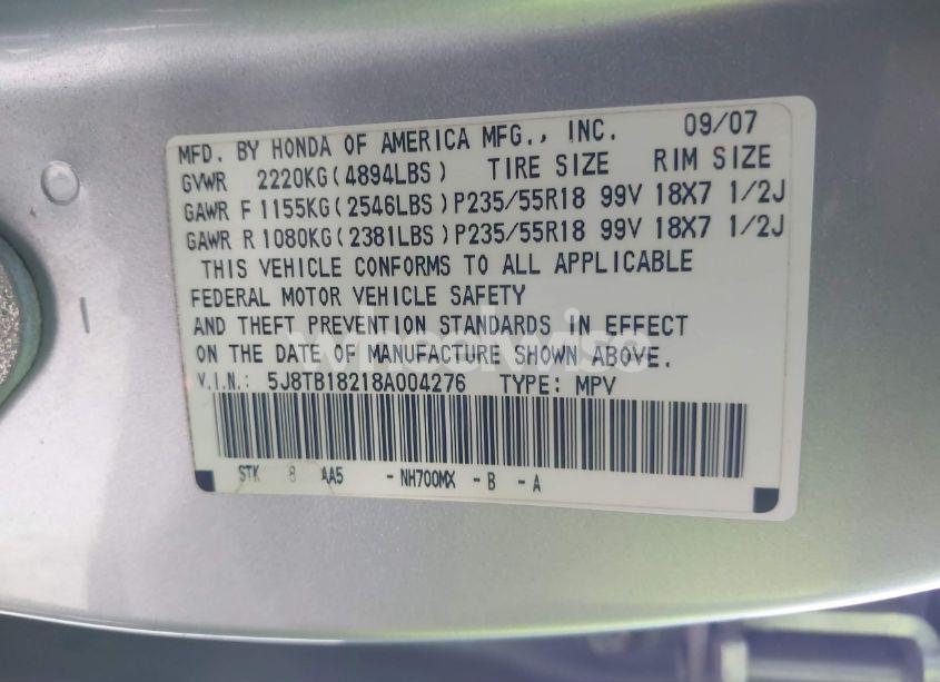 Photo 9 of 2008 Acura Rdx (VIN 5J8TB18218A004276)