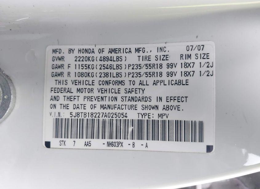 Photo 9 of 2007 Acura Rdx (VIN 5J8TB18227A025054)