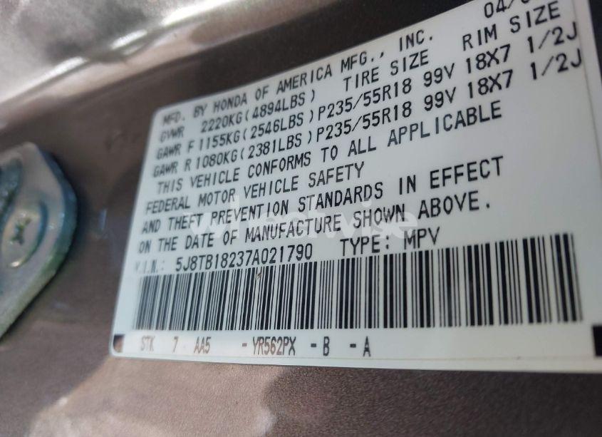 Photo 9 of 2007 Acura Rdx (VIN 5J8TB18237A021790)