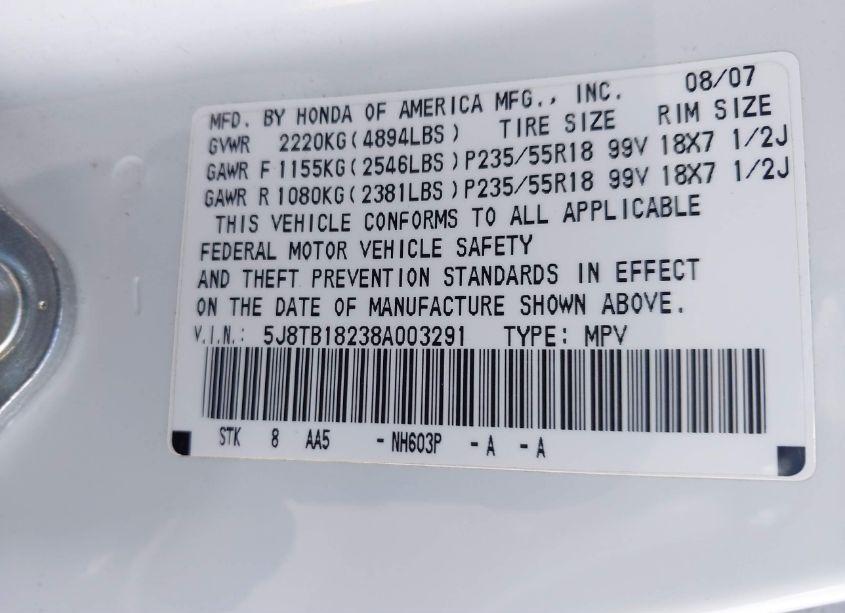 Photo 9 of 2008 Acura Rdx (VIN 5J8TB18238A003291)