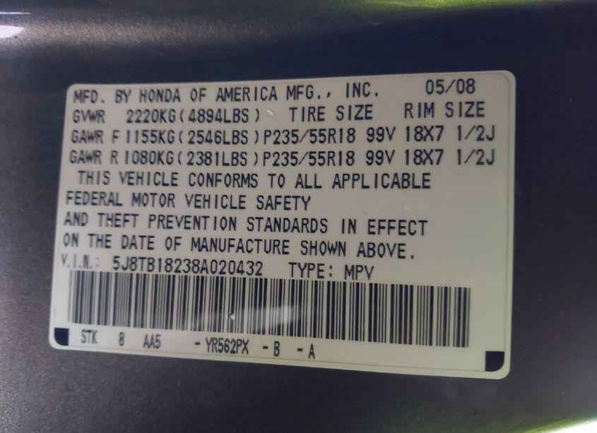 Photo 9 of 2008 Acura Rdx (VIN 5J8TB18238A020432)