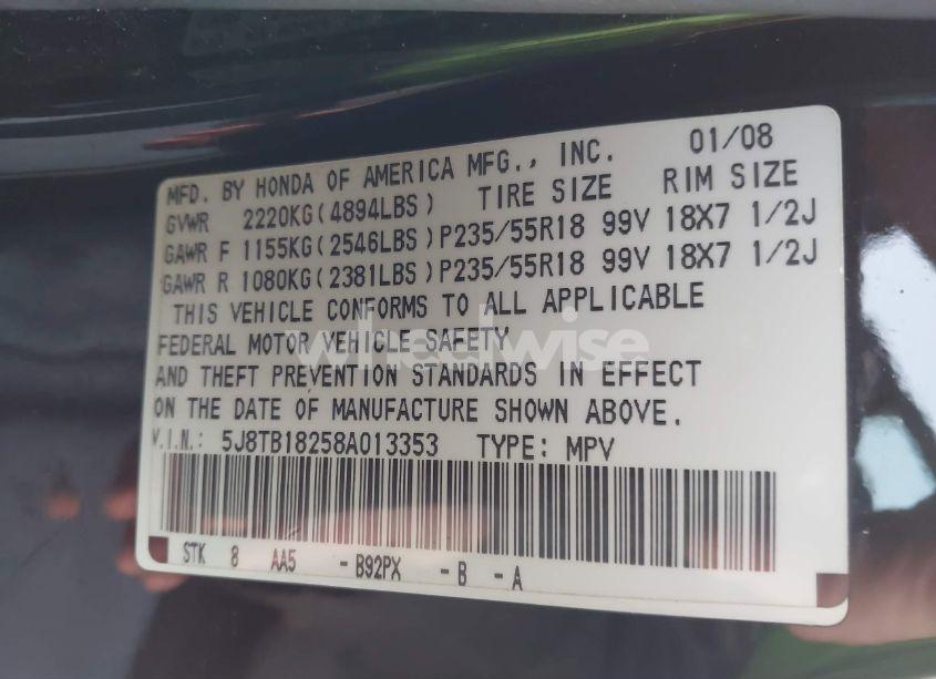 Photo 9 of 2008 Acura Rdx (VIN 5J8TB18258A013353)