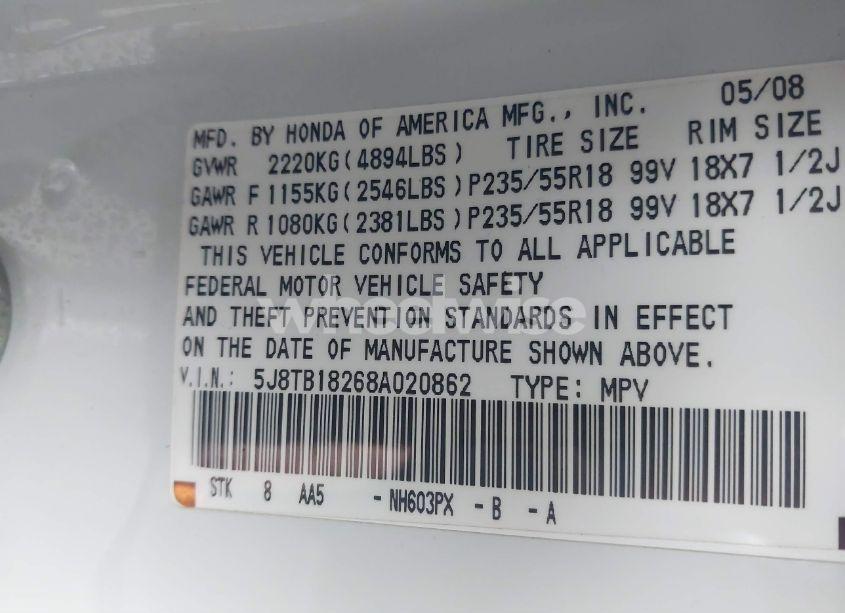 Photo 9 of 2008 Acura Rdx (VIN 5J8TB18268A020862)