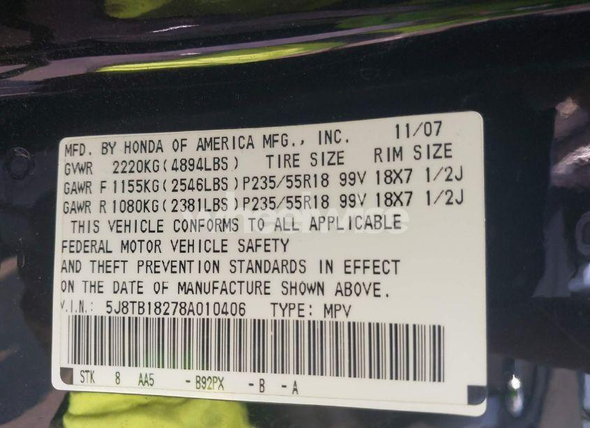Photo 9 of 2008 Acura Rdx (VIN 5J8TB18278A010406)
