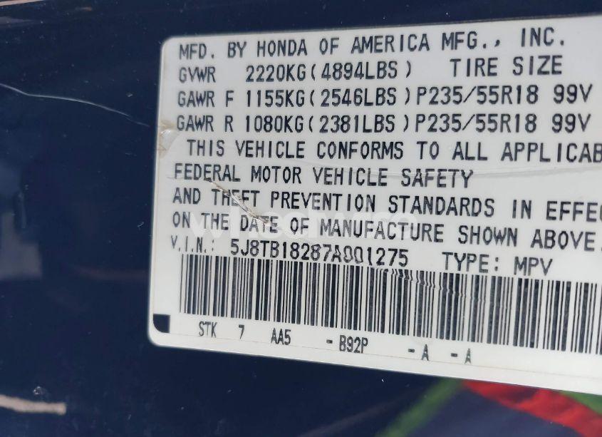 Photo 9 of 2007 Acura Rdx (VIN 5J8TB18287A001275)