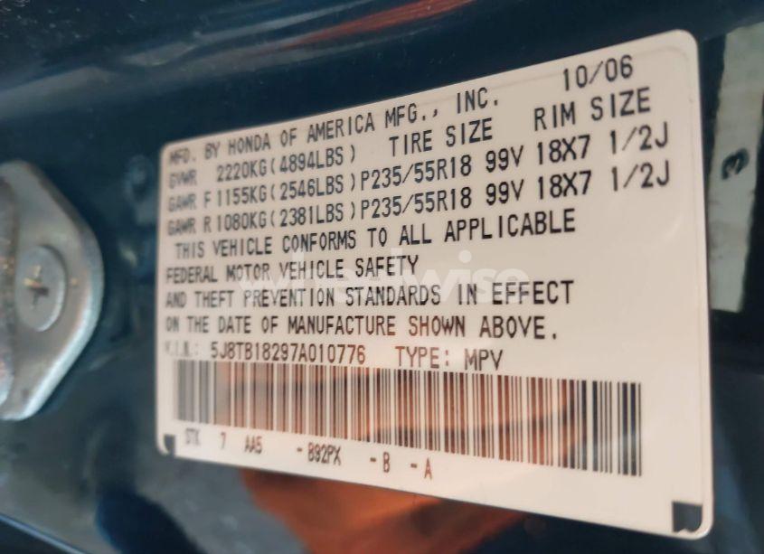 Photo 9 of 2007 Acura Rdx (VIN 5J8TB18297A010776)