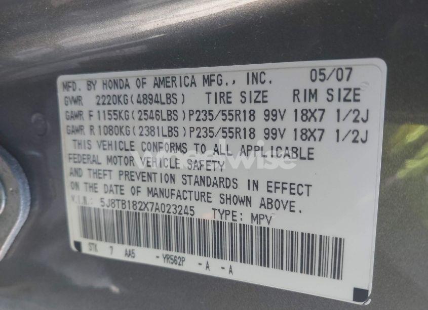 Photo 9 of 2007 Acura Rdx (VIN 5J8TB182X7A023245)