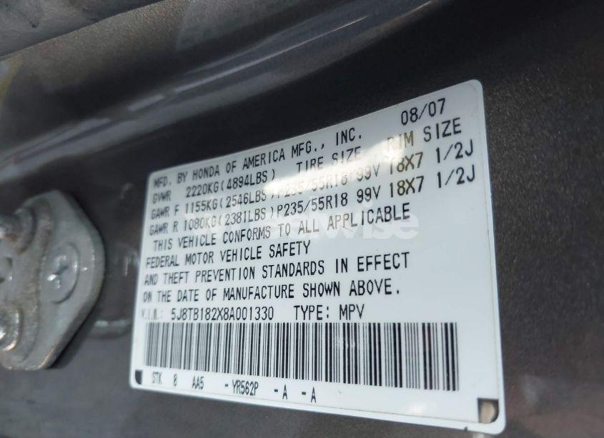 Photo 9 of 2008 Acura Rdx (VIN 5J8TB182X8A001330)