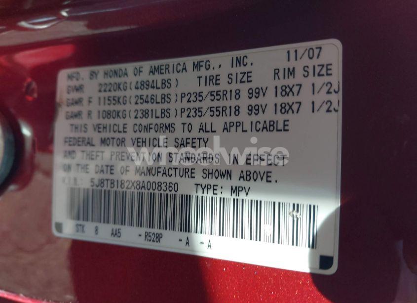 Photo 9 of 2008 Acura Rdx (VIN 5J8TB182X8A008360)