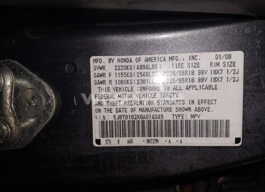 Photo 9 of 2008 Acura Rdx (VIN 5J8TB182X8A014045)