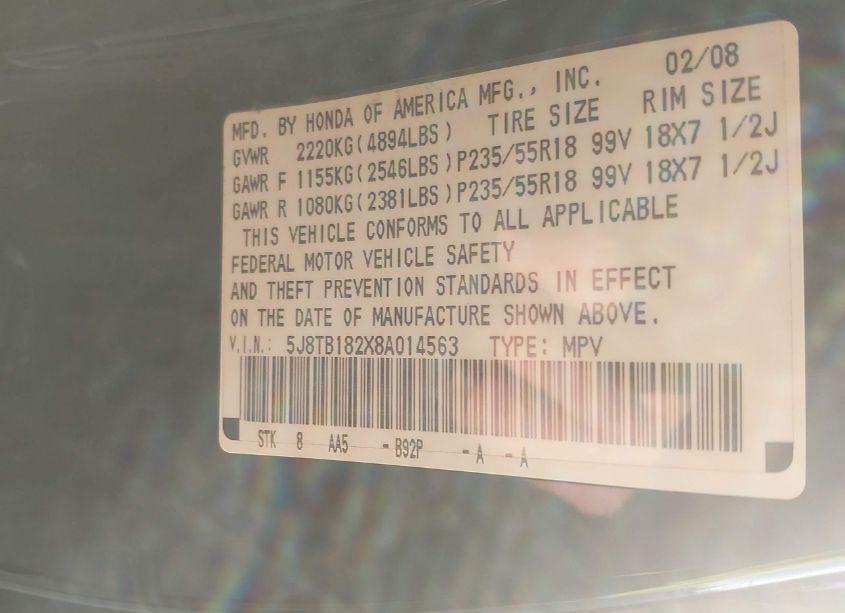 Photo 9 of 2008 Acura Rdx (VIN 5J8TB182X8A014563)