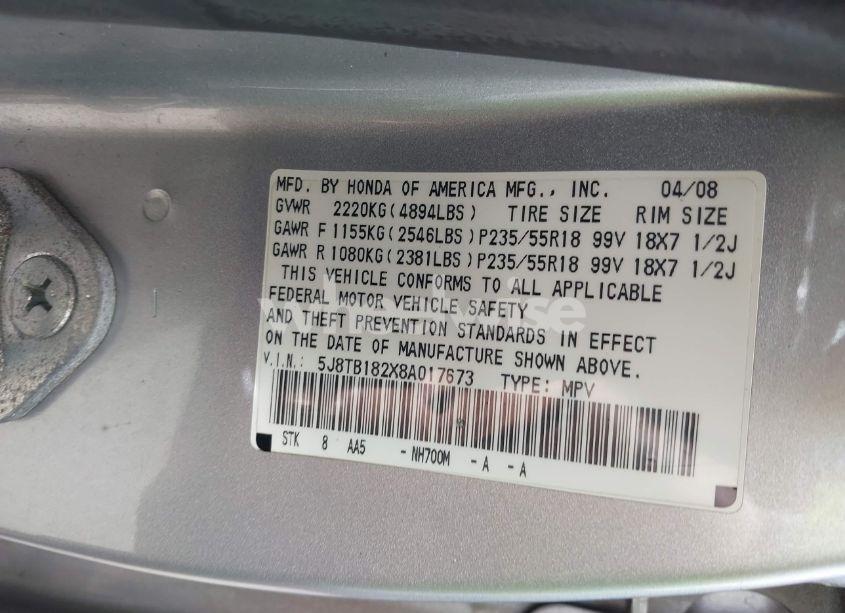 Photo 9 of 2008 Acura Rdx (VIN 5J8TB182X8A017673)