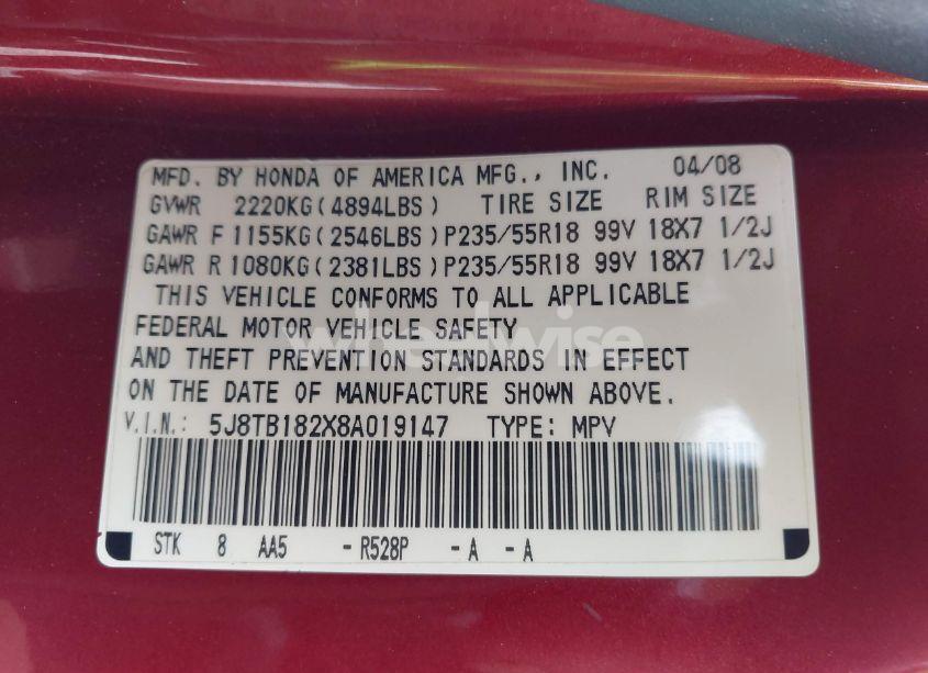 Photo 9 of 2008 Acura Rdx (VIN 5J8TB182X8A019147)