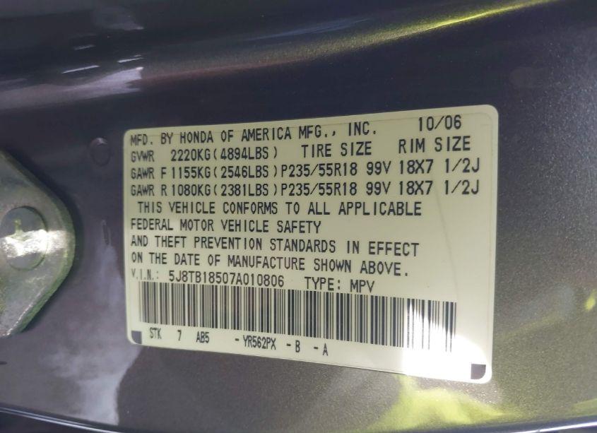 Photo 9 of 2007 Acura Rdx (VIN 5J8TB18507A010806)