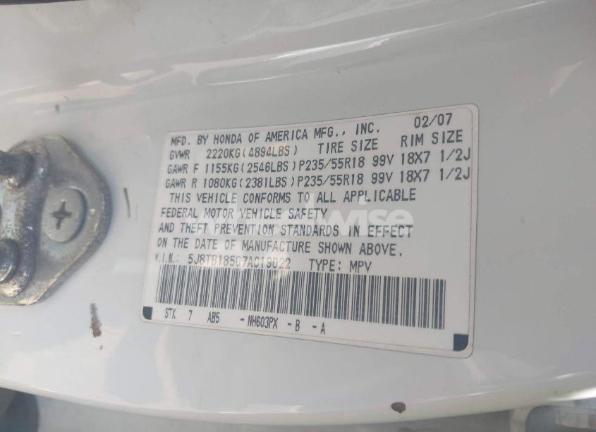 Photo 9 of 2007 Acura Rdx (VIN 5J8TB18507A019022)