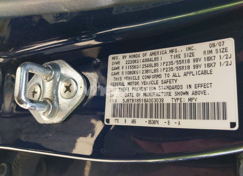 Photo 9 of 2008 Acura Rdx (VIN 5J8TB18518A003039)