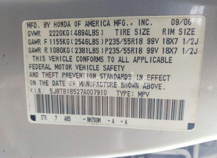 Photo 9 of 2007 Acura Rdx (VIN 5J8TB18527A007910)
