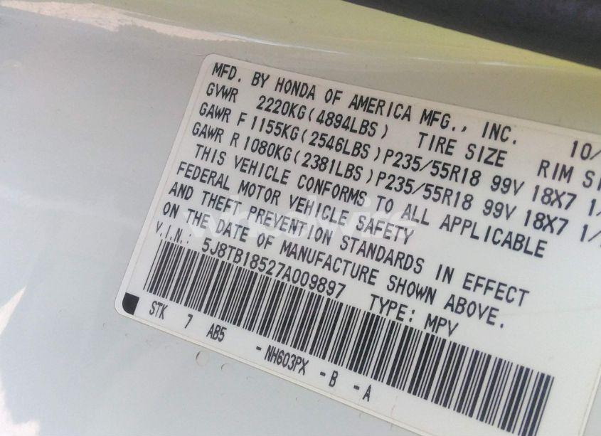 Photo 9 of 2007 Acura Rdx (VIN 5J8TB18527A009897)