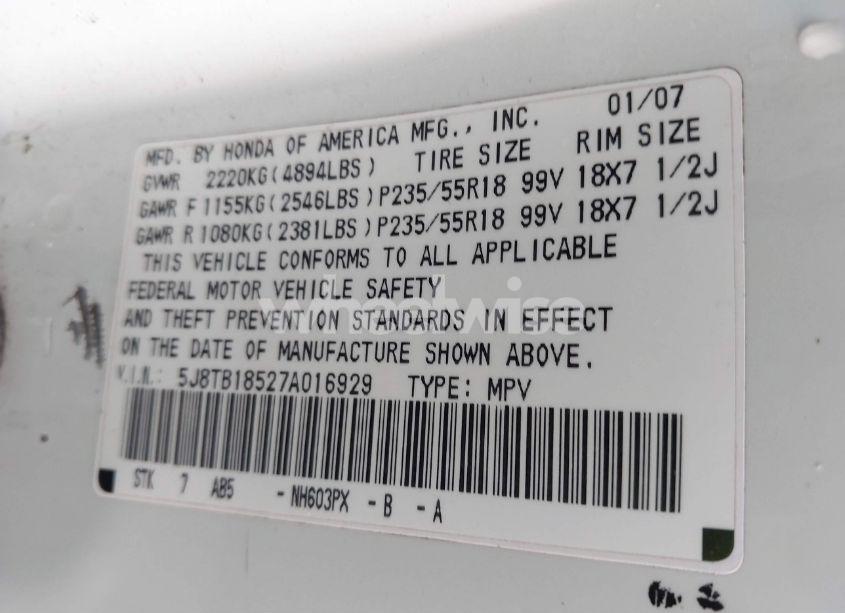 Photo 9 of 2007 Acura Rdx (VIN 5J8TB18527A016929)