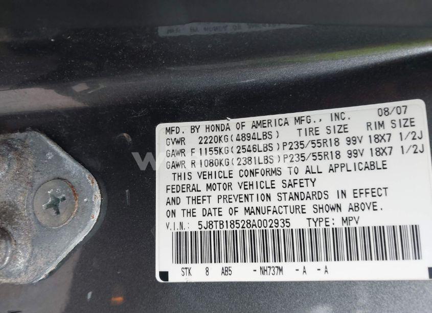 Photo 9 of 2008 Acura Rdx (VIN 5J8TB18528A002935)