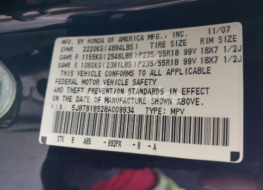 Photo 9 of 2008 Acura Rdx (VIN 5J8TB18528A009934)