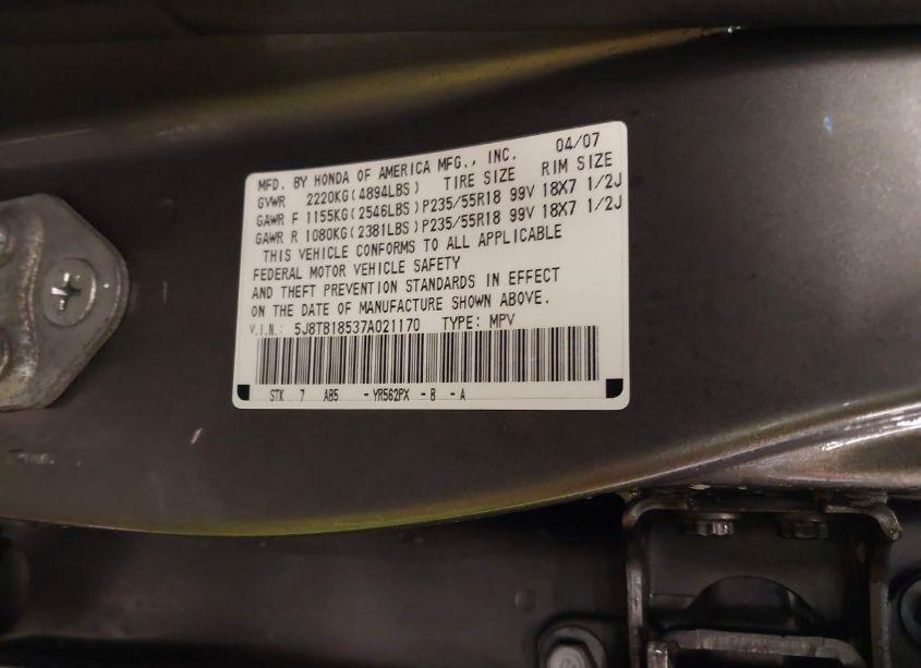 Photo 9 of 2007 Acura Rdx (VIN 5J8TB18537A021170)