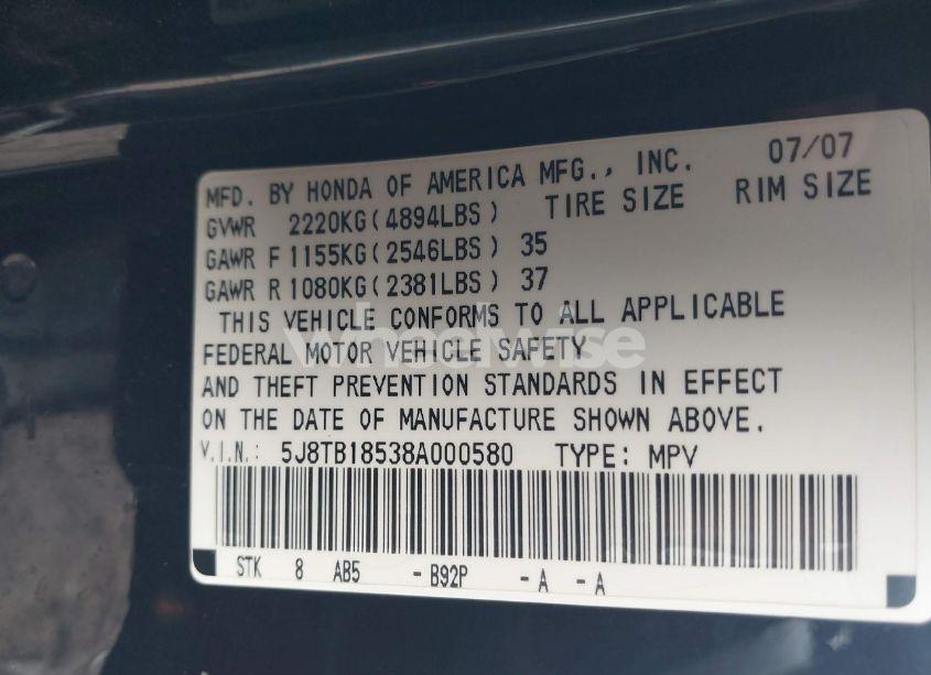Photo 9 of 2008 Acura Rdx (VIN 5J8TB18538A000580)