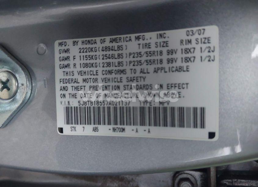 Photo 9 of 2007 Acura Rdx (VIN 5J8TB18557A021137)