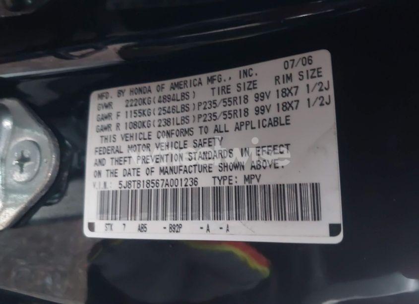 Photo 9 of 2007 Acura Rdx (VIN 5J8TB18567A001236)