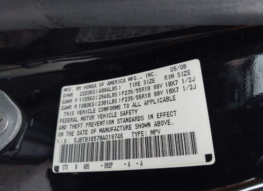 Photo 9 of 2008 Acura Rdx (VIN 5J8TB18578A019746)