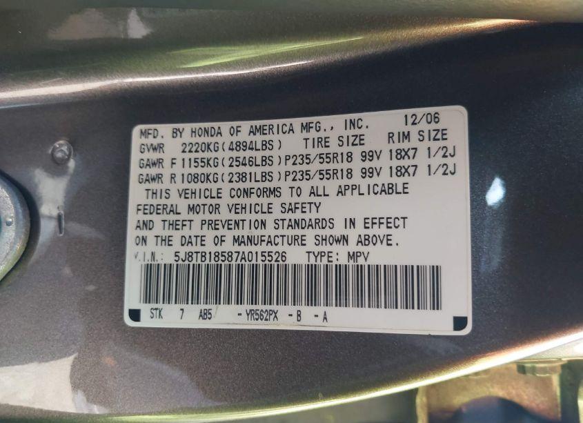 Photo 9 of 2007 Acura Rdx (VIN 5J8TB18587A015526)