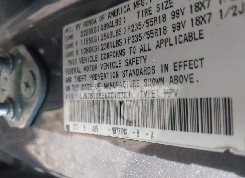 Photo 9 of 2008 Acura Rdx TECH PKG (VIN 5J8TB18588A018363)