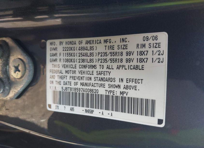 Photo 9 of 2007 Acura Rdx (VIN 5J8TB18597A008620)