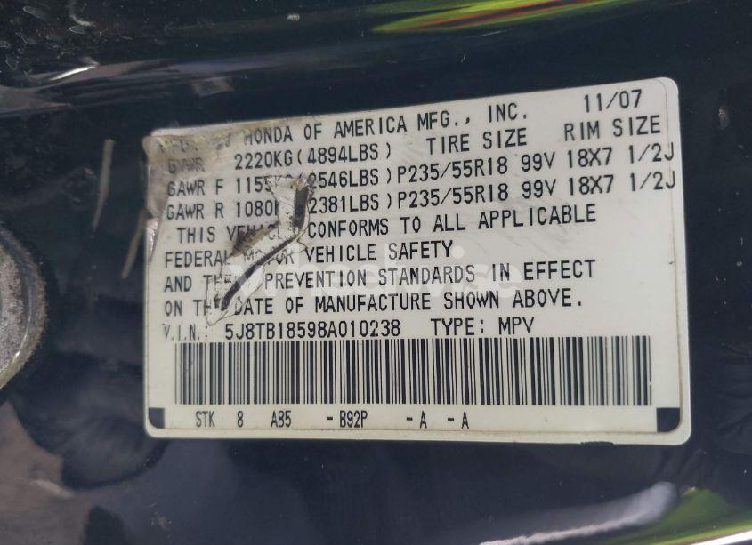 Photo 9 of 2008 Acura Rdx (VIN 5J8TB18598A010238)