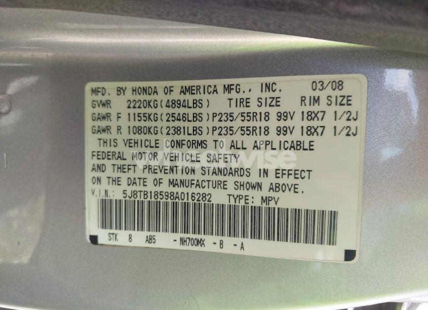 Photo 9 of 2008 Acura Rdx (VIN 5J8TB18598A016282)