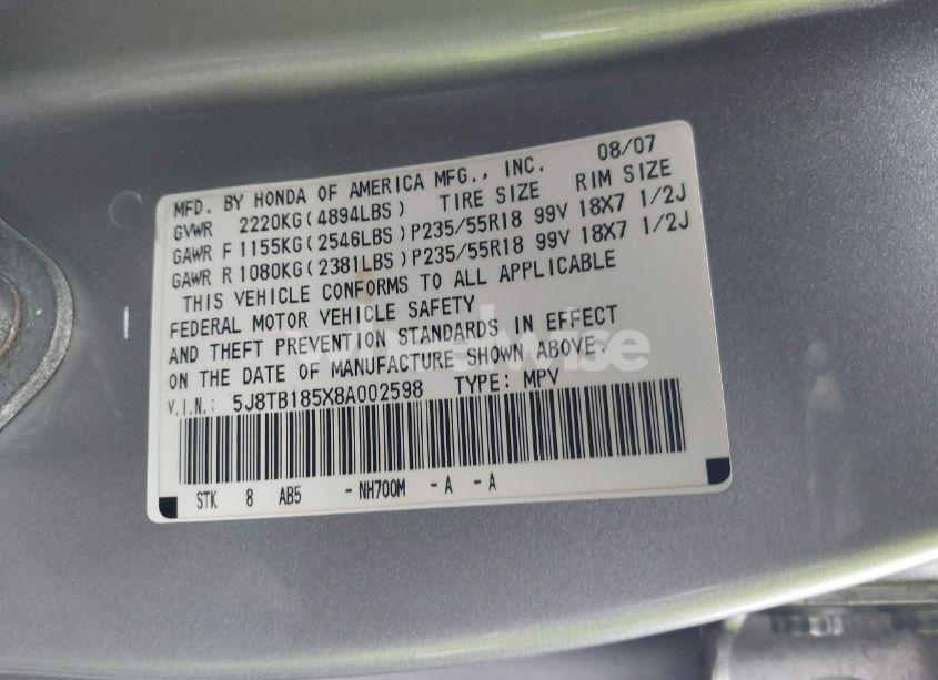 Photo 9 of 2008 Acura Rdx TECH PKG (VIN 5J8TB185X8A002598)