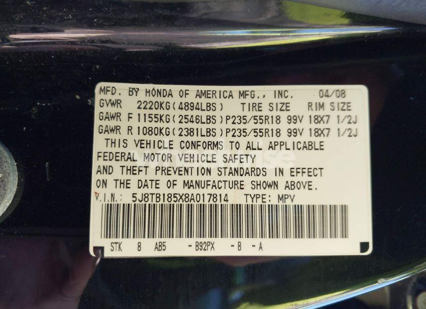 Photo 9 of 2008 Acura Rdx (VIN 5J8TB185X8A017814)