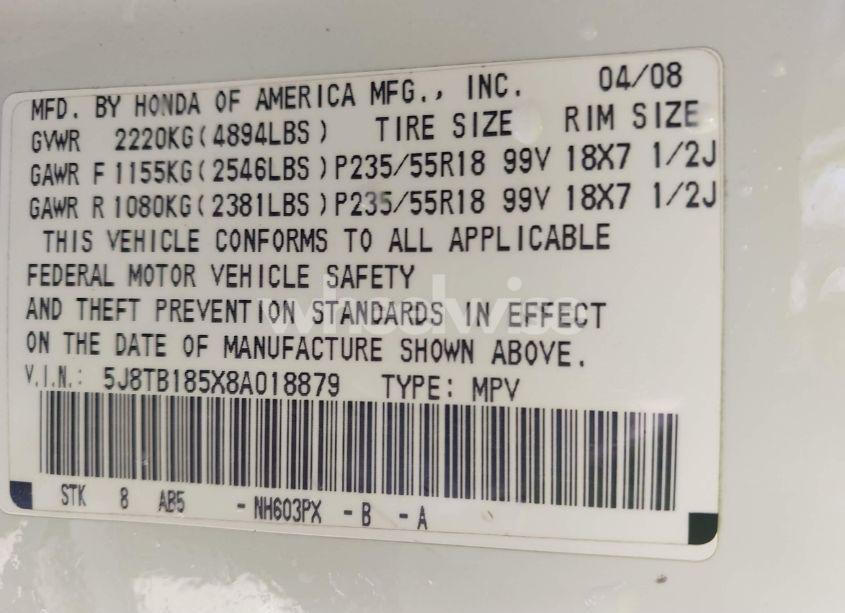 Photo 9 of 2008 Acura Rdx (VIN 5J8TB185X8A018879)